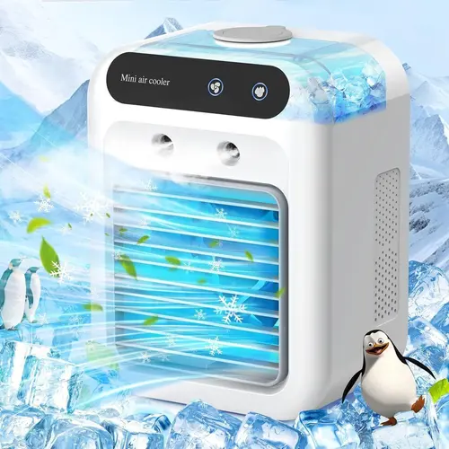 【BackToSchool】 Compact 3-in-1 Design Rechargeable Cordless Cooling Desk Fan - Personal Evaporative Cooler with 2 Mist Speeds, 1800mAh Battery, 500ml Tank, Energy Saver for Bedroom, Camping to Stay Cool, Fan For Bedroom