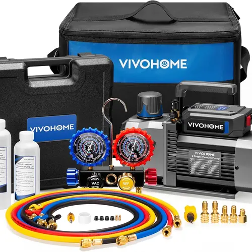 VIVOHOME A2L AC Vacuum Pump and Manifold Gauge Set, 3.5CFM - 14.4CFM HVAC Vacuum Pump Kit with 5ft Hoses, Sparkless Motor for R454B R32 R1234yf R134a R22 R410a Car Mini Split Systems