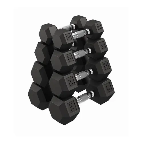 100LB Hex Dumbbell Set, Unisex Rubber Encased Cast Iron Core Weights Pair with Textured Carbon Steel Handle, At Home Gym Equipment for Back & Chest Strength Training - (5LB+10LB+15LB+20LB)x2