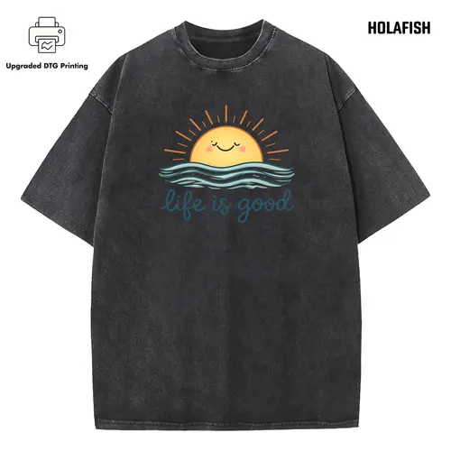 [Upgraded] Holafish Acid Wash T-shirt Vintage Crew Neck Tee Shirt, Cotton Soft Breathable Fabric, Simple Daily Look, Comfortable All-Day Wear for Street Style Back to School Outfits