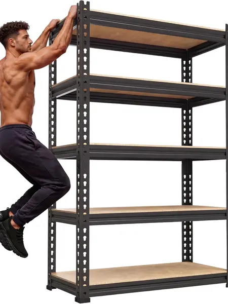 【Father's Day Gift】Storage Shelves - PrimeZone 5 Tier Adjustable Garage Storage Shelving, Heavy Duty Metal Storage Utility Rack Shelf Unit for Warehouse Pantry Closet Kitchen, 28" x 12" x 59", Black