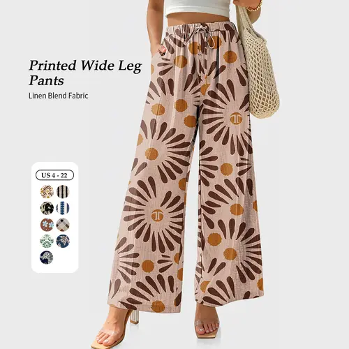【SS26 Collection】TARSE Women Linen Blend Palazzo Pants Summer Wide Leg Casual Lounge Pant  Boho Beach Travel Vacation Outfits