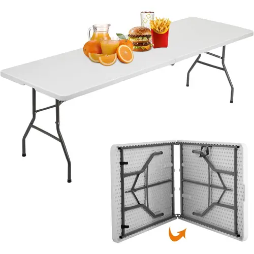 Karlhome 6ft Plastic Folding Table, Indoor Outdoor Heavy Duty Portable w/Handle, Lock for Picnic, Party, Pong, Camping - White