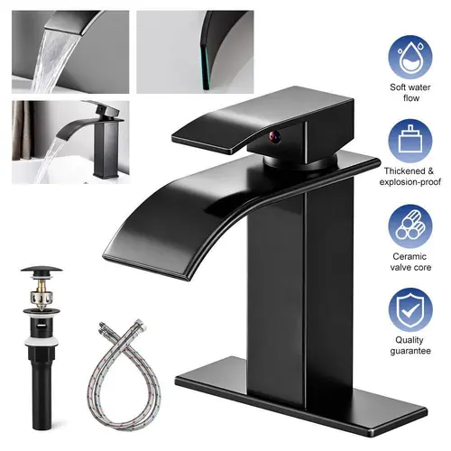 Single Handle Modern Stainless Steel Bathroom Sink Faucet - Standard Spout Faucets with Deck Plate, Drain Set, Full Install Kit, 16 Bar Pressure, Undermount Ready, Long-Lasting Performance, Extended Service Life (DealsForYouDays)