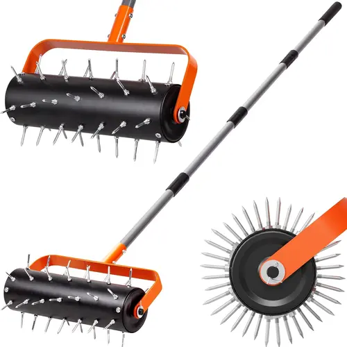 Walensee Manual Lawn Aerator Garden Tool Set, Heavy-Duty Rolling Spike Aerator Roller with 42 Spikes, 71" Extendable Adjustable Handle (Eases Long Sessions), Soil Penetrator Push Tool for Garden Yard (Load Sand for Depth), Lawn Care Equipment, Adjustable