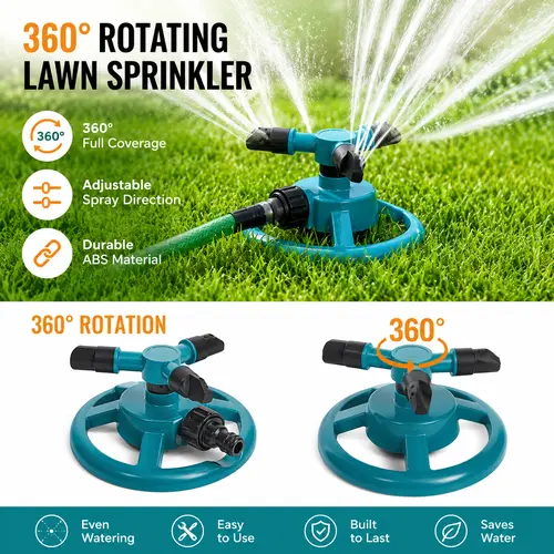 summerwins 360-Degree Rotating Water Sprinklers, Automatic Full Coverage Lawn Watering Tool, Water-Saving, Easy Installation, Durable Build, Stable Base for Backyard Outdoor Use