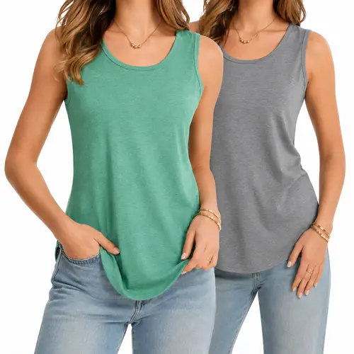 QUALFORT Women's Sleeveless Scoop Neck Tank Tops 2026, Soft Lightweight Loose Fit Basic Casual Plain Summer Tops, Breathable Layering Shirts for Daily Wear, Travel, Gym, Lounge and Summer Outfits,back to school,back to school shopping