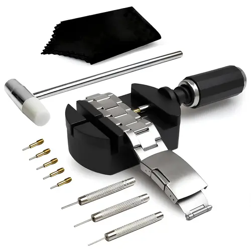 11Pcs Watch Link Removal Tool Kit - Repair Toolkit with Chain Pin Remover, Hammer, Spring Bar; Simplifies Maintenance, Replaces Links Fast for Band Sizing & Bracelet Adjustment