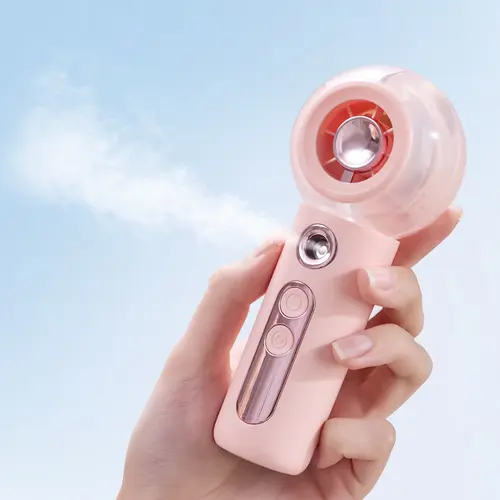 YOYOWAY Cordless Handheld Misting Fan - USB Rechargeable 3000mAh, High Velocity, Soothing Spray Function, Portable for Office Desks Travel Indoor Use (Pink)