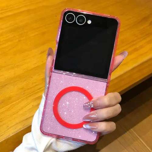 HISTORYOO Transparent Glitter Slim Case For Samsung Galaxy Z Flip 7 / 7 FE 6/5/4/3 5G Anti-Drop Scratch-resistant N52 Strong Magnet For MagSafe Shockproof Protective Sparkly Bling Crystal Clear Sparkly Hybrid Cover PC+TPU Anti-Yellow Casing Women