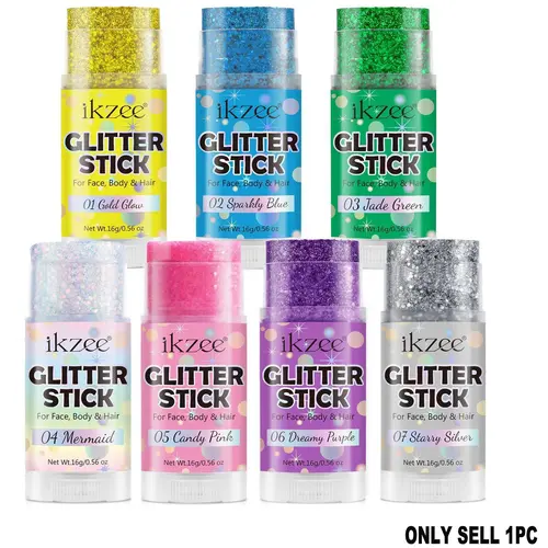 Ikzee Glitter Stick, Body Glitter Gel for Face and Hair, Sparkly Glitter, Shimmering Mermaid Glitter with Chameleon Effect and Large Particles, Glowing Body Glitter Cosmetic, Festival Party Makeup Accessory