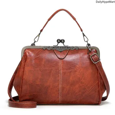 Women's Vintage PU Crossbody Bag, Large Capacity Kiss Lock Shoulder Bag, Crossbody Bags For Women, Bags For Women