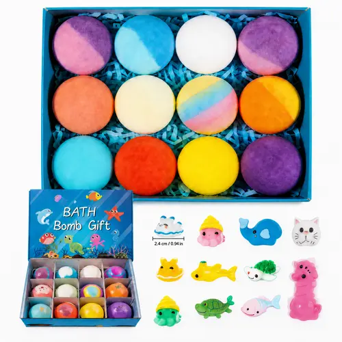 Bath Bombs for Kids with SurpriseSPRINGInside(randomly shaped), 12 Pack Kid Bath Bombs Gift Set,Easter Basket Stuffers for Boys Girls BubbleBath with Toys Inside Skin Repair