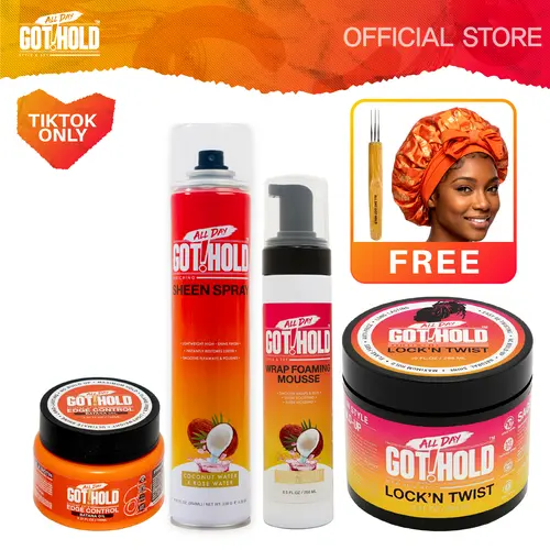 ALL DAY GOT HOLD Vegan Loc Care Haircare Bundle - 6-Piece Lightweight Gel Kit with Strong, Long-Lasting Hold, Frizz Control, Shiny Textured Hair, 2-Hexanediol, 3lb, 60-Month Shelf Life for Curly Locks & Starter Locs Styling