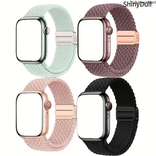 4-Pack Magnetic Buckle Braided Nylon Apple Watch Bands - Elastic Sport Loop Wearable Tech Accessories, 38-49mm for Series 1-10, SE, Ultra/Ultra 2 Fashion Accessories,clothes for back to school,first day of school outfits