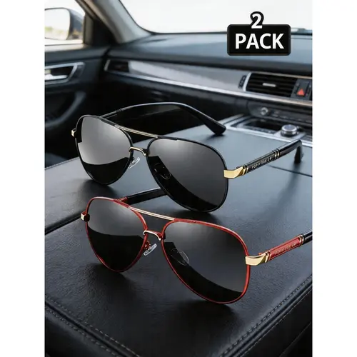 Unisex 2-Pair Full Rim Metal Frame Polarized Sunglasses - Lightweight Durable, High Quality, Polycarbonate Anti-Glare UV-Protection Lenses, Ideal for Driving, Outdoor Activities (Sunglasses for Women)