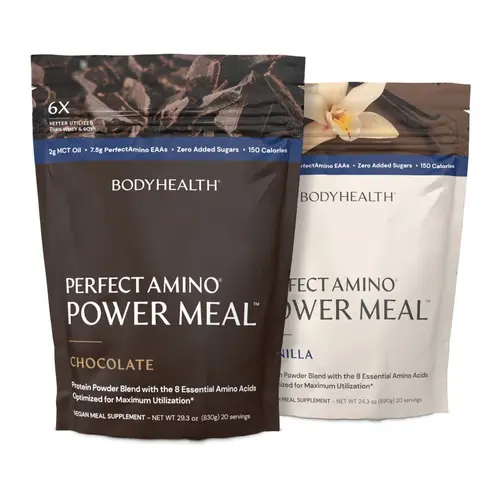 BODYHEALTH Perfect Amino Power Meal Dietary Supplement - High-Quality Protein Powder Shake with MCTs, Superfoods, 0 Sugar - Chocolate & Vanilla Flavors for Fitness & Healthcare Needs