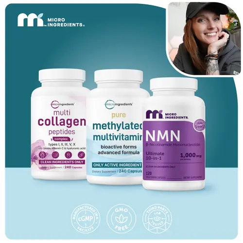 Amber's Anti-aging Bundle: Methylated Multivitamin 240 Capsules, NMN Complex 120 Capsules & Multi Collagen 240 Capsules