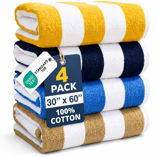 LANE LINEN Unisex Oversized 100% Cotton Towels for Pool & Beach - 30"x60", Quick-Dry, Water Absorbent, Low Lint, Lightweight, Thick, Breathable, Double-Stitched Hems, Durable & Easy Care, Cabana Stripe Towels for Adults, Beach Essentials