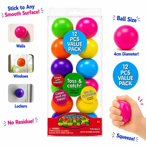 Expressions Rainbow Squeeze Ball Fidget Toys, 12pc Colorful Stress Relief Squishies Set – Popular Fidgets Squishies for Toss, Catch & Stack Calming Activities