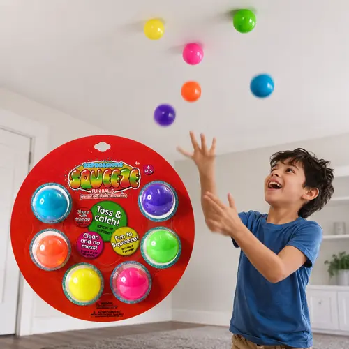 Expressions Rainbow Squeeze Ball Fidget Toys 6pc - Colorful Stress Relief Sensory Squishies, Fidgets Set