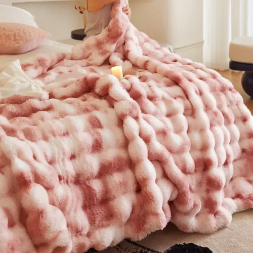 【backtoschool】ROSEKIND Cloud Throw Blanket - Cloud Like Weighted Faux Rabbit Fur Plush Blanket, Ultra Soft Fluffy Fleece Throw for Stress & Anxiety Relief, soft elastic breathable,Thick Warm Cozy Blanket for Couch, Bed, Travel & Relaxation,Great Gift Idea