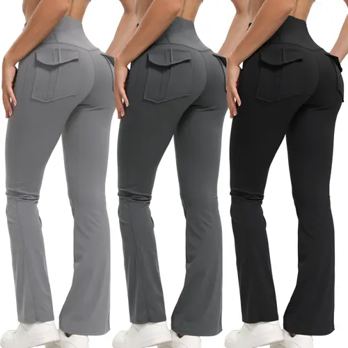 3PCS Women's Flared Leggings with Pockets Women's Flared Sweatpants Fitness Leggings Butt Lifting Fitness Yoga Leggings Track Sporty Pants Grey Sweatpants Women Streetwear Durable Stretchy Exercise Pants Activewear Outdoor Season Versatility tiktokshopspr