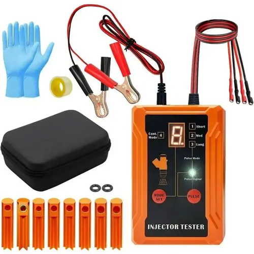 Universal Fuel Injector Diagnostic Tester Machine - 12V/5V Power Drive Automotive Tool with LCD Screen, 8 Pulse Modes, 4-Wire Dual Channel, 2 Pairs of Output Terminals, 8-Size Cleaning Adapters for EFI/GDI Cars, DIY Test Kit, Reverse Protect