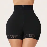 Women's Retro High-Waist Plain Shapewear Shorts - Single-Breasted Adjustable Zipper, Tummy Control, Butt Lift, Waist Reduction, Lace Trim, Lightweight Soft Breathable Fashion Sexy Minimalist for Wedding, Birthday, Celebrity Events