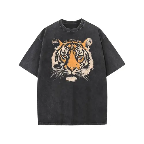 Holafish Women's Retro Tiger Graphic Print T-Shirt - Crew Neck, Short 