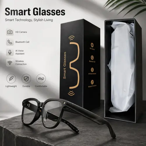 Recording Glasses with Camera - KIMOR Smart Glasses 8MP HD, 1080P Video & 4K Photo, Bluetooth Open-Ear Audio, Photochromic Lenses for Vlogging, Travel & POV