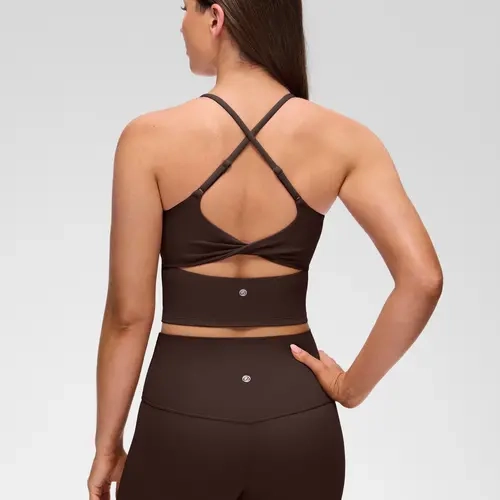 CRZ YOGA Butterluxe Twist Cross Back Crop Tank Tops for Women - Padded Adjustable Straps Yoga Longline Sports Bras