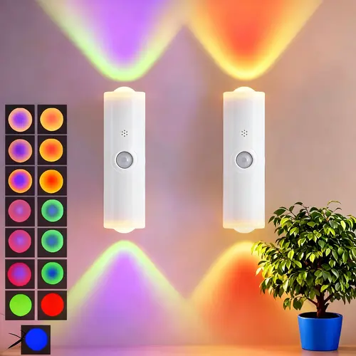 SEGRASS Rechargeable Motion Sensor LED Wall Sconce - Wireless Battery-Powered Wall Lamp with 15 RGB Modes, Decorative Ambiance Lighting, Home Accessory for Bedroom Items, House Decor, Unique Room Decor