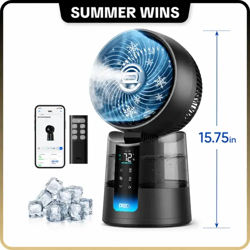 DREO TurboCool 516S Compact Multifunction Desk Portable Fan - Adjustable Cooling High Velocity Evaporative Air Cooler, 150°+30° Omni-Directional Oscillation, 26 ft/s Ultrafine Mist, 20dB Quiet, 6 Speeds, 2 Modes, Remote & App Control, RGB Lighting, Grey,,