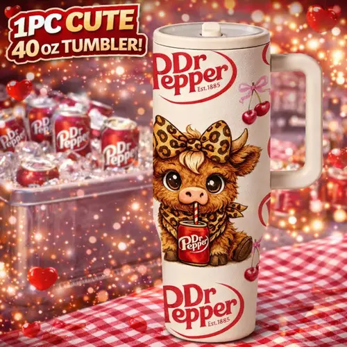 40oz Insulated Mug Tumbler, Leakproof Tumbler, Double-Wall Vacuum Cup, Leak-Proof Thermal Mug, Keeps Hot 12H/Cold 24H, Black Cherry Soda Highland Cow, Highland Cattle Design Gift, Insulated Drinkware, for Travel & Office