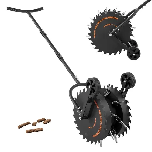 【toolupgrade】VEVOR Manual Rolling Lawn Core Aerator, 16.6 In Coring Roller with Anti-Clog Tines, 58-in Handle, Weighted Drum & Wheel, Heavy-Duty 2.0mm/1.5mm Rust-Resist Steel Metal Tool for 5× Deeper Holes & Compacted Soil Loosening, 46 Lbs, Adults