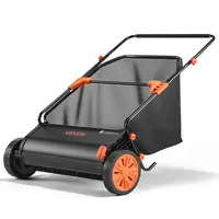 【toolupgrade】VEVOR 30in Wide Sweep Push Lawn Sweeper Tool for Garden, 12 cu. ft. Hopper Bag, 10-Level Adjustable Brush Height, 1:5 Deep Pickup, Spinning Brushes, Heavy-Duty Metal Frame, Rubber Wheels, Handle for Leaf Cleaning on Concrete Surfaces