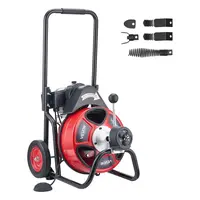 【Summerfinds】VEVOR Drain Cleaner Machine 100 FT x 1/2 Inch,Auto Feed Sewer Snake Auger on WheelsPortable Drain Cleaning Machine with 4 Cutters & Air-activated Foot Switch for 2" to 6" Pipes, Pipe Unclogging, Steel Cable