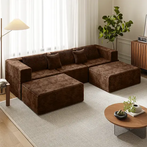 Modern Freedom combination U-shaped corduroy sofa, modular design with deep seat and comfortable cushion, unpack and use immediately, no assembly required, suitable for homes and apartments room living
