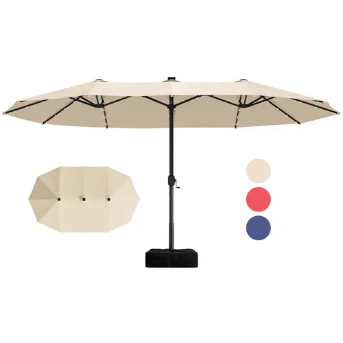 IRONCK 15FT Large Patio Umbrella with Base Included, Heavy Duty Extra Wide Outside Umbrella with 12 Ribbed Bars, Rectangle Outdoor Table Umbrella for Patio, Backyard, Pool, Deck & Garden