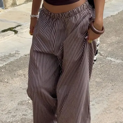 Casual Striped Wide Leg Pants, Oversized, Elastic Waist, Loose Fit, Minimalist, Versatile Long Trousers, Comfortable and Stylish, Perfect for Daily Wear