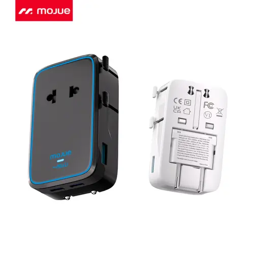 MOJUE Universal Travel Adapter, 2026 Ultra-Slim 45W PD Fast Charger, 4-Port (USB-A/1 USB-C/2 ) International Power Adapter, Worldwide Plug Adapter for EU/UK/AU/Asia, Travel Essentials for 200+ Countries Multifunctional