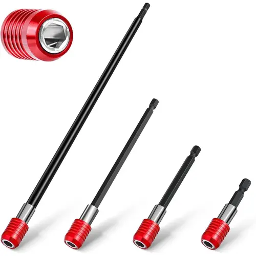 GJANSH Drill Bit Extension 2/4/6/12’’, Magnetic Bit Holder 4 Pcs, Drill Extension Bit Holder 1/4’’ Hex, Bit Holder for Impact Driver CR-V Steel Quick Release for Screwdriver Bit Nut Drill Socket