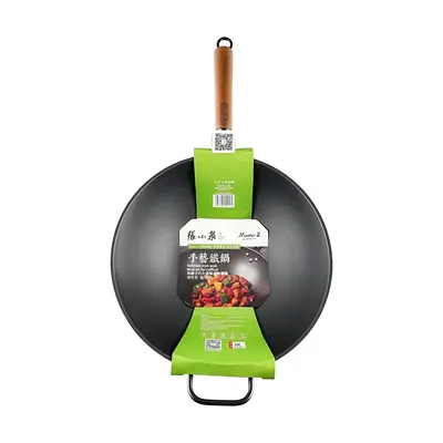 Zhang Xiao Quan 34cm Cast Iron Wok Pan - Professional Hand-Forged Wok for Home Kitchen, Even Heat Distribution, Hanging Design, Authentic Chinese Cooking Wok