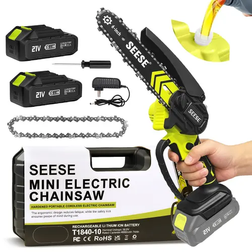 SEESE 6-Inch Brushless Mini Chainsaw with Oil System – Cordless Electric Saw for Wood Cutting, Pruning & Gardening | Lightweight & Easy Use