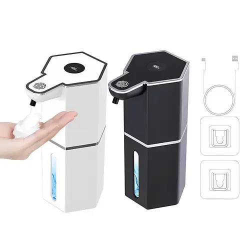 12oz No-Touch Automatic Foaming Soap Dispenser - USB Fast Charging, Waterproof ABS Plastic, 360ml Large-Capacity Liquid Storage Tank, 4 Levels Intelligent Flow Control, Large Cap, Washable Body, Simple Upkeep for Kitchen & Bathroom Home Supplies