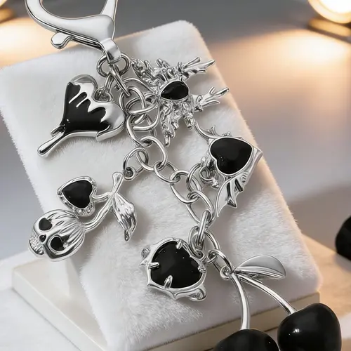 Retro punk style practical texture cherry bag hanging, cherry shape+heart-shaped wing decoration, chain design, heart-shaped buckle, can be used as bag hanging and keychain, exquisite and fashionable, Bag Charm Keychain, Bag Pendant, Bag Accessory