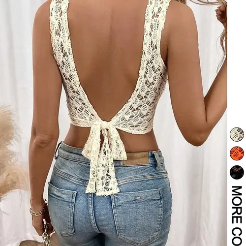 Women's Hollow Out Backless Sleeveless Top, Breathable Fitted Top for Dates, Essential Piece, Summer Wear, Casual Style Solid Tank Top, Casual Backless Design