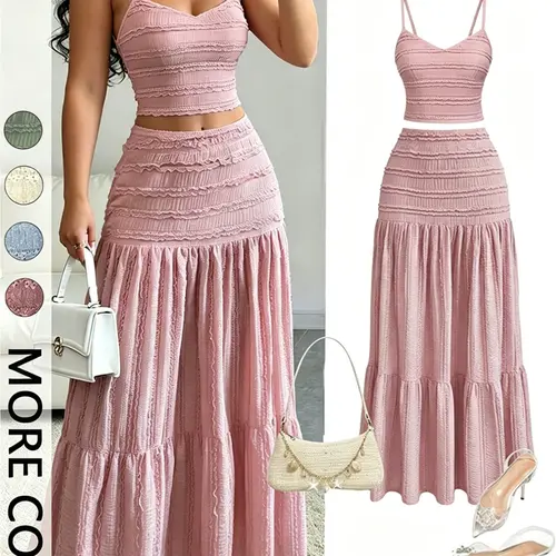Women's Elegant Party Sweet Cute Sleeveless Short Top and Half Skirt Set, Casual Slim-Fitting Spring & Fall