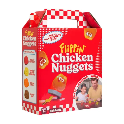 Flippin' Chicken Nuggets by Relatable - Flip Nuggets into the Tray to Win. Family Games for Kids and Adults, Birthday Gifts For Ages 6+ – Includes 4 Launchers and 12 Nuggets
